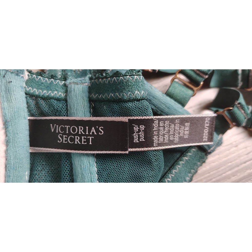 Victoria's Secret Very Sexy Push-Up Bra 32DD 70E Green Lace Racerback Cage - Picture 4 of 7